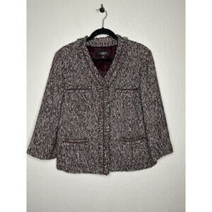 Talbots Blazer Women Maroon Tweed Boucle Knit Long Sleeve Mature Size 14